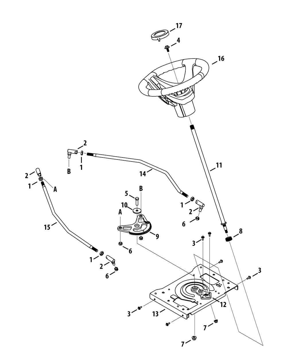 Steering Diagram and Parts List for XT2-LX42KH (13APA1CS010-13WPA1CS010)(2015) Cub Cadet Lawn Tractor